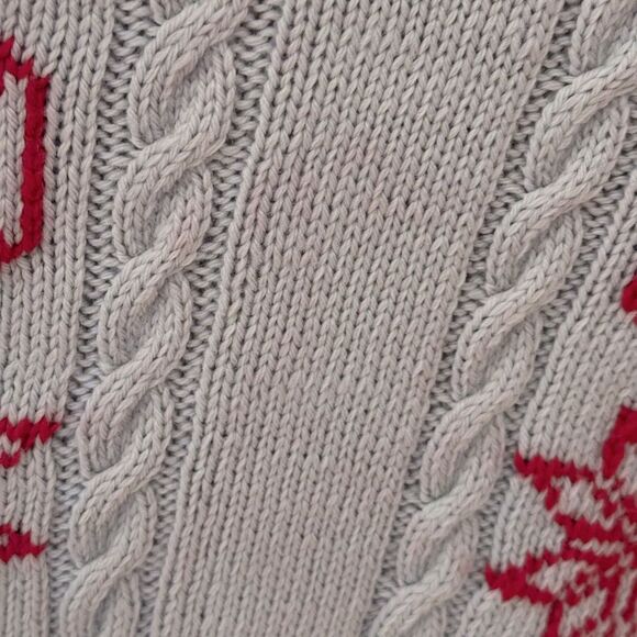 Vintage Handmade Cable Knit Grey & Red Intarsia Lanterns Oversized Cardigan 52 - Picture 7 of 10